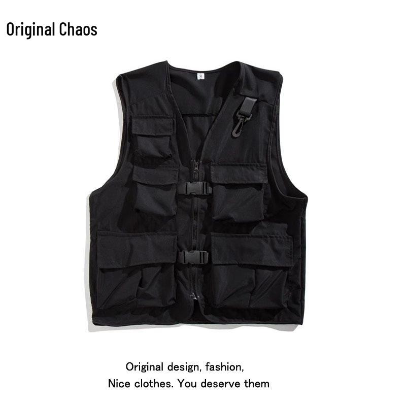 2023 Men's Multi-Pocket Workwear Vest: Niche Design, High-Street Hip-Hop Style Sleeveless Jacket