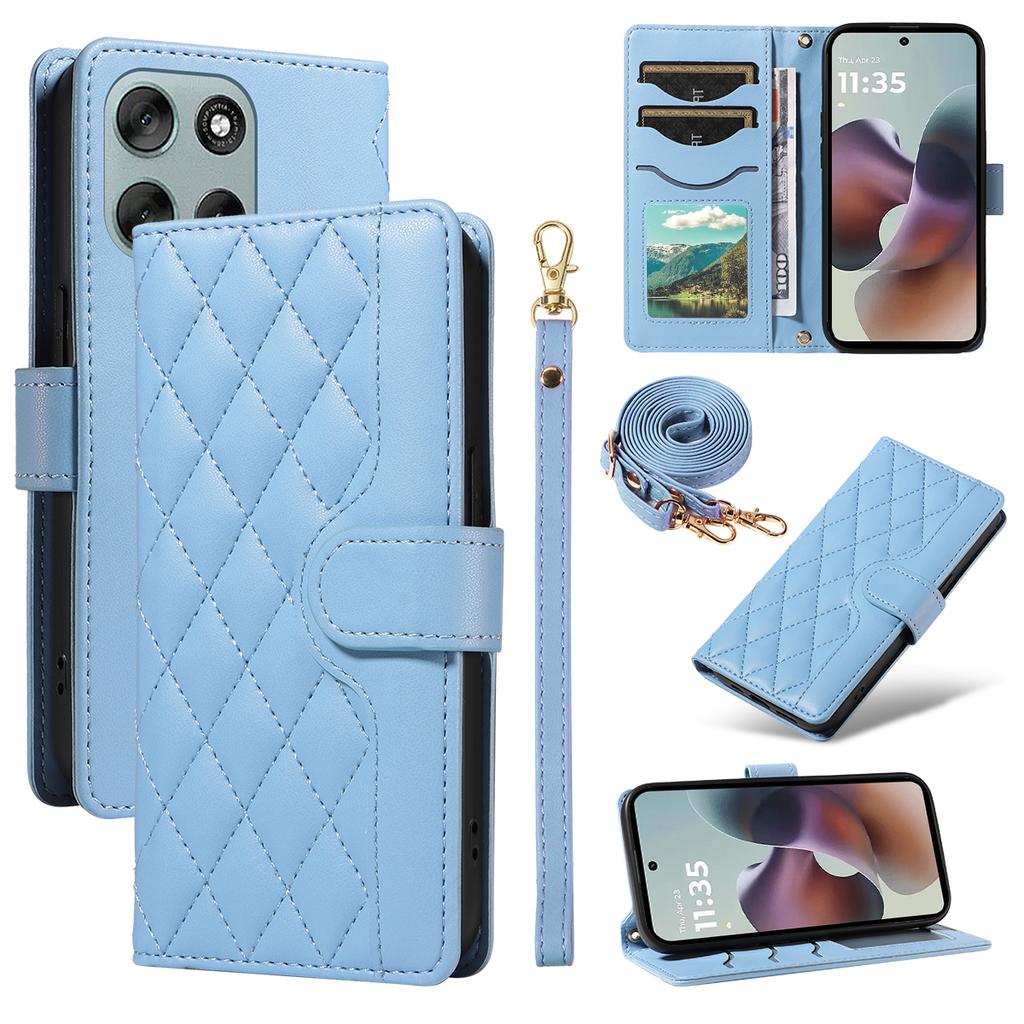 For Motorola Moto G56 5G Wallet Case Rhombus Leather Phone Cover with Strap
