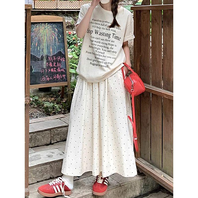 Dot Skirt for Women In Summer, Suitable for Plus-Size Girls with Pear-Shaped Figures, High-Waisted, Hip-Covering, Slimming, Mid-Length A-Line Skirt