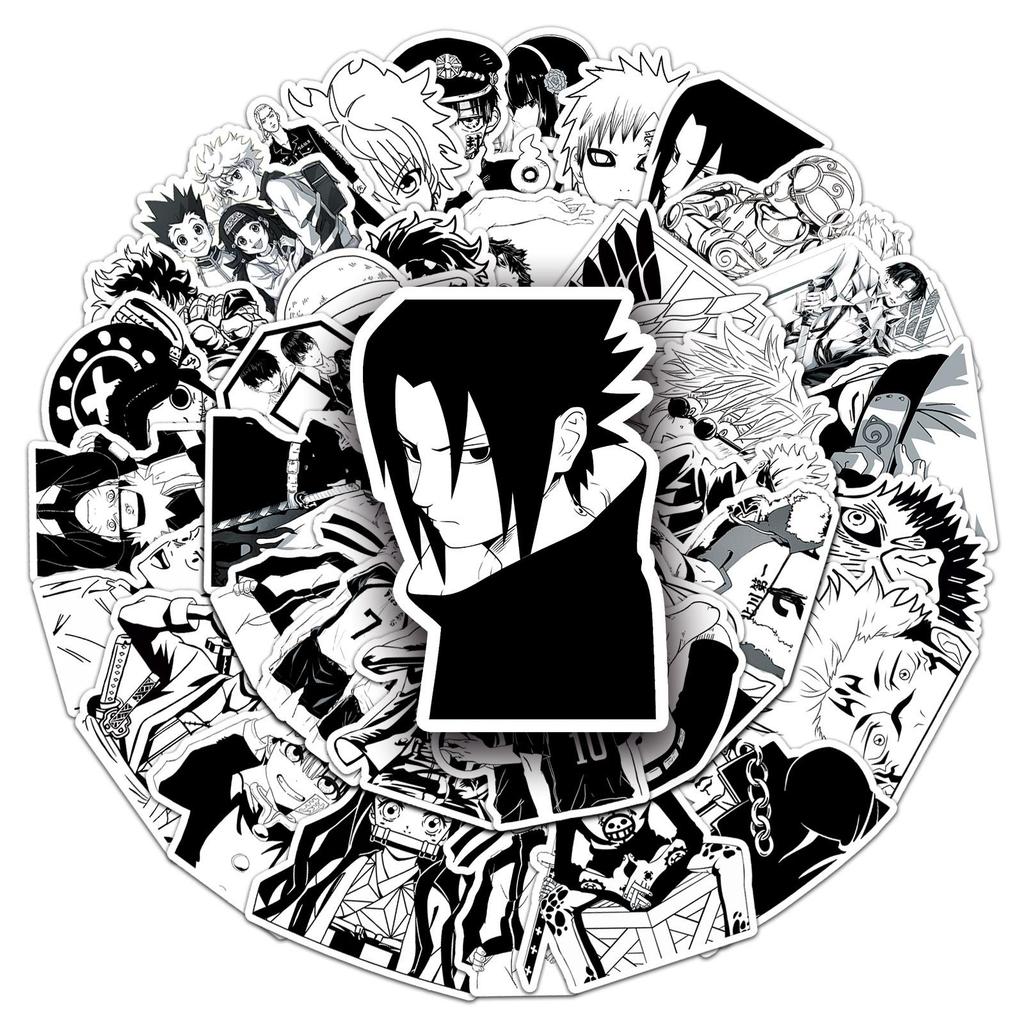 50 Black & White One Piece Anime Graffiti Stickers: Cartoon Decals for Phone Cases & Suitcases