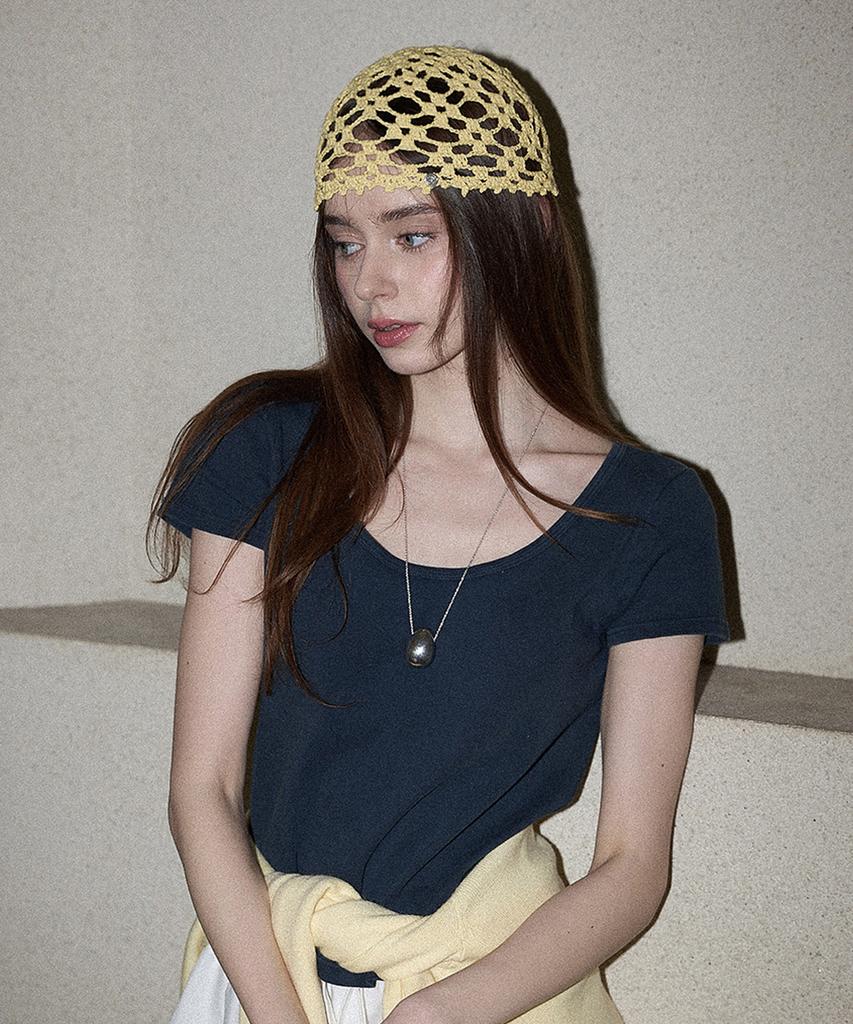 Seullouseulloulli Lily Handmade Crochet Cotton Punched Short Beanie (Ver.2) _ Yellow