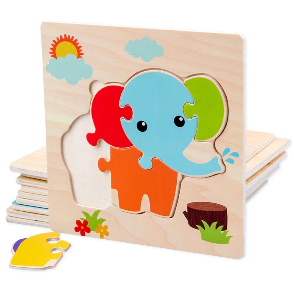 Baby Holzspielzeug 3D Puzzle Cartoon Tier Intelligenz Puzzlespiel Formen Zuordnen Montessori Spielzeug für Kinder Geschenke