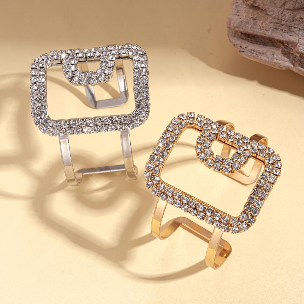 Metal sense diamond-set square geometric opening bracelet, arm ring exaggerated personality fashion light luxury jewelry
