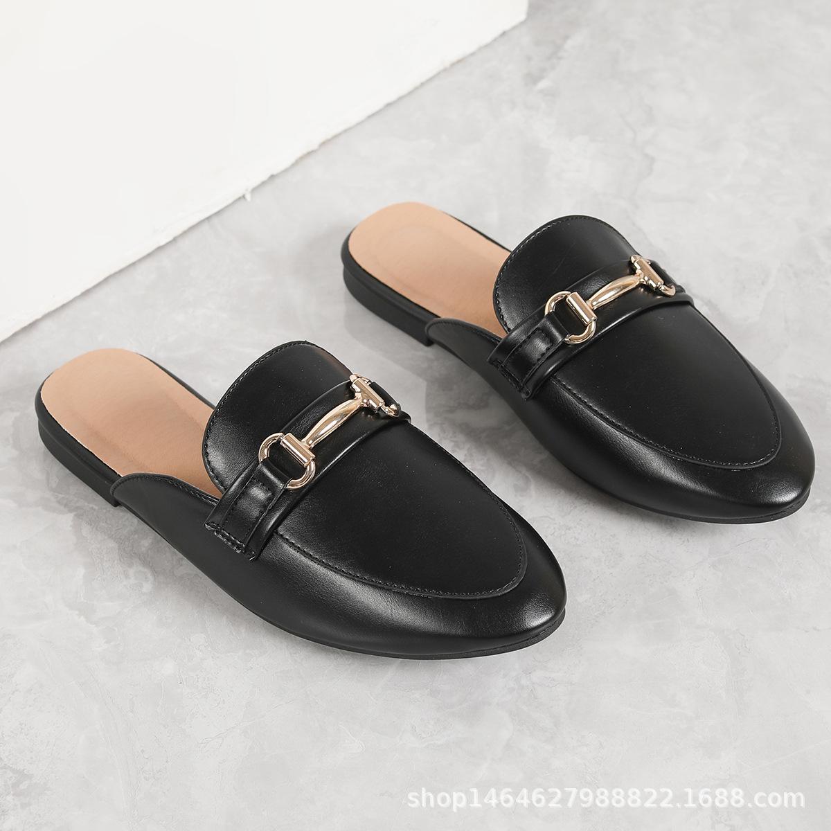 

Женские весенне-осенние новые металлические декоративные полушлепанцы на плоской подошве, универсальные повседневные ретро-колледж туфли-однопедальки 43