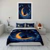 Katze auf Mond mit Sternschnuppen Bettwäsche Bettbezug Set  (1*Bettbezug 2*Kissenbezüge, ohne Bettdecke)