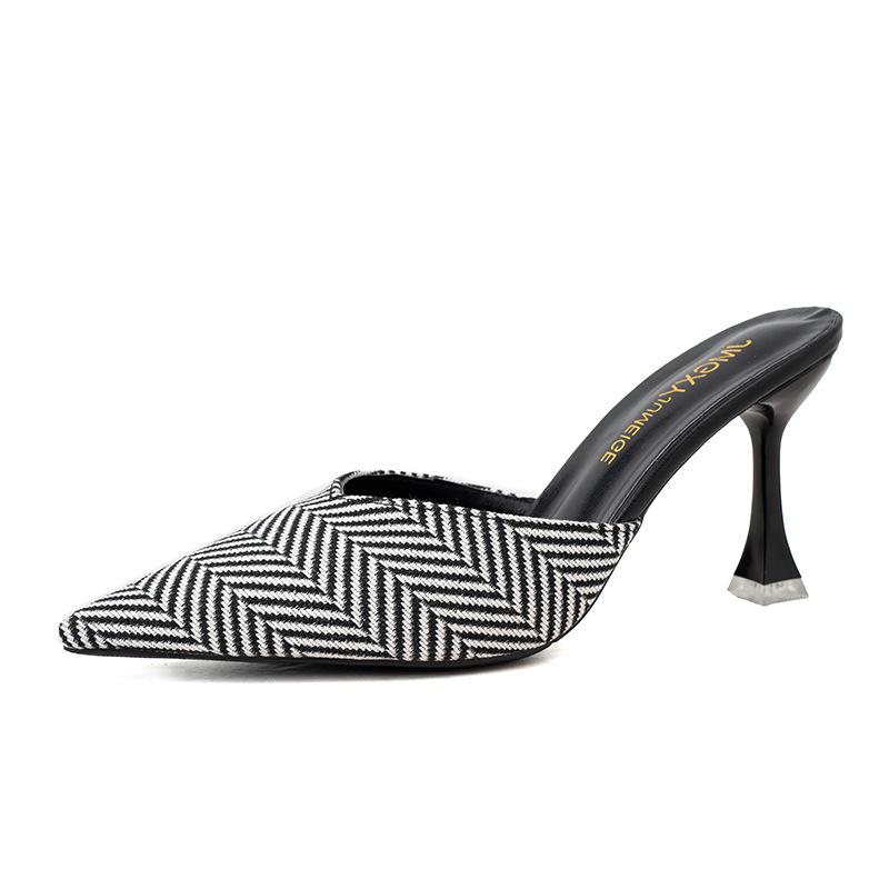 Slippers Women's Spring Wear 2024 New Fashion Personalized Bag Head Half Slippers Thin Heel Pointed High Heel Cool Slippers