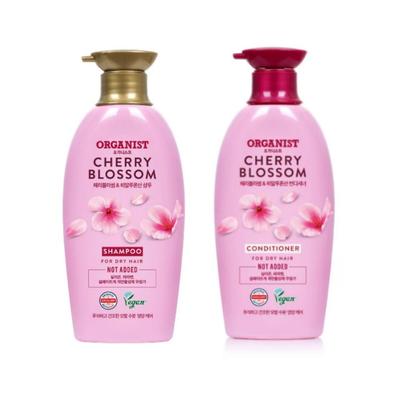 [Elastine] Vegansk Inte Tillsatt Organisk Körsbärsblom & Hyaluronsyra Schampo, Balsam 500ml För Torrt Hår