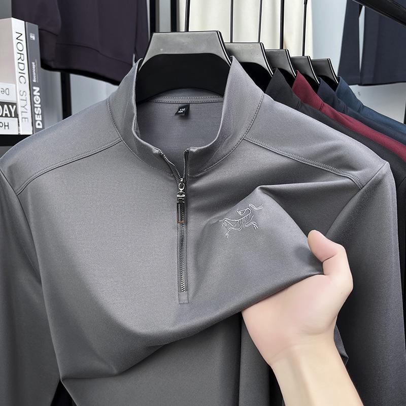 

Мужская рубашка поло с длинным рукавом и половинной молнией, вышитая, из смеси шерсти и шелка M (95-115 kg) серый