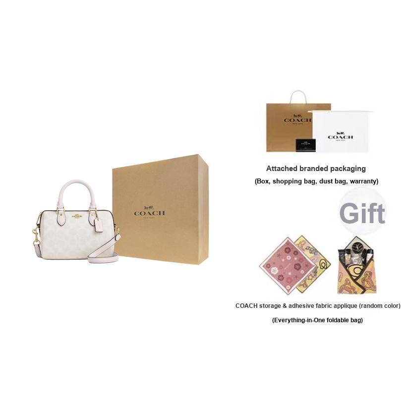 Coach Rowan 18 Klasické Logo Potisk Potahované Plátno Taška přes Rameno Tote Malé Dámské Tašky Zlatá Bílá CW329-IMXU5