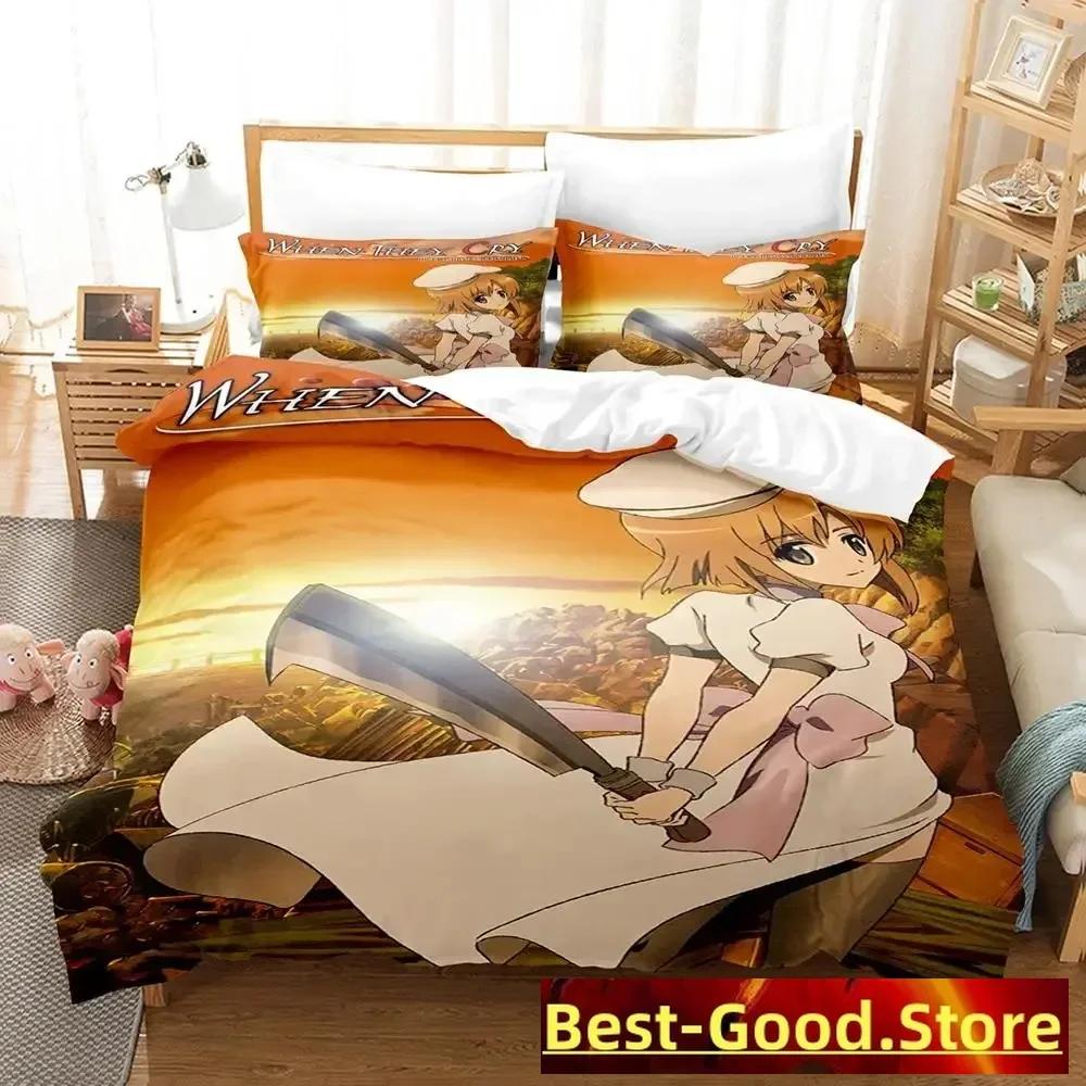 Higurashi no Naku Koro Ni Bedding Set Printed Bed Set With Pillowcase Duvet Cover Soft Single Double Queen Super King Size