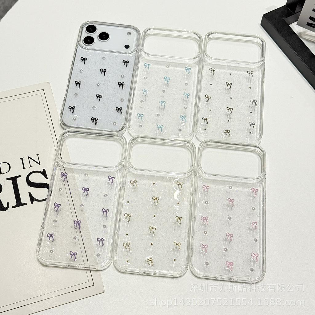 Dream Glitter Bowknot Translucent Phone Case for 14-17 Pro Max Models