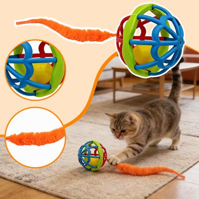 Balle Jouet Interactif Pour Chats Avec Queue en Peluche & Clochette Intégrée, Jouet à Mâcher Souple en Caoutchouc TPR Pour la Dentition, Jouet d'Enrichissement Pour Chats Auto-Jouant Pour L'Ennui