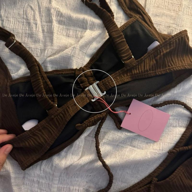 New sexy solid color bikini swimsuit fashion striped pleated triangle swimsuit split swimsuit women