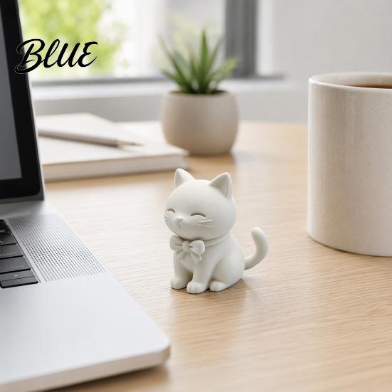 One-piece Molded Cat Bow Collectible Printed Sitting Statue Figure 3D Figurine with Non-discoloring Ornament Cute Kitten Sculpture Tabletop