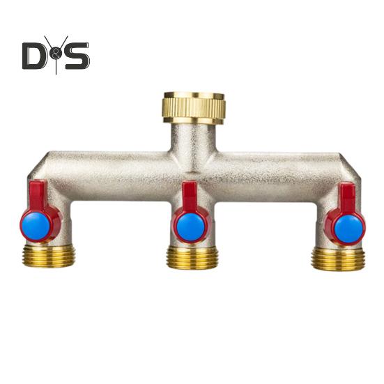 

3-ходовий розгалужувач садового шланга, нікельований латунний кран, колектор 3/4 морозостійкий зовнішній шланг, патрубок для садів, ферм A червоний