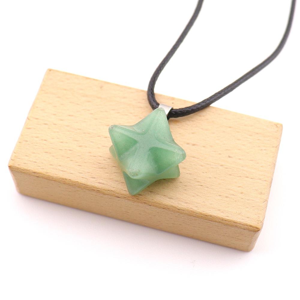 Natural Stone Crystal Agate, Large 24Mm Kabar Star Amethyst Pendant, Geometric Hexagram Necklace N757.
