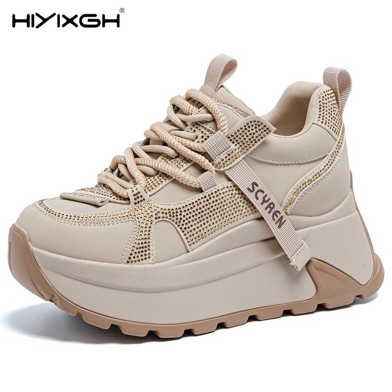 8cm Chunky Sneakers Platform Heel Women Casual Shoes Genuine Leather Comfortable Walking Shoes Warm Fur Winter Shoes