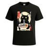 Japanes Cat Eating Ramen Noodles Funny Anime Party Joke Mens T-Shirt Top Tee