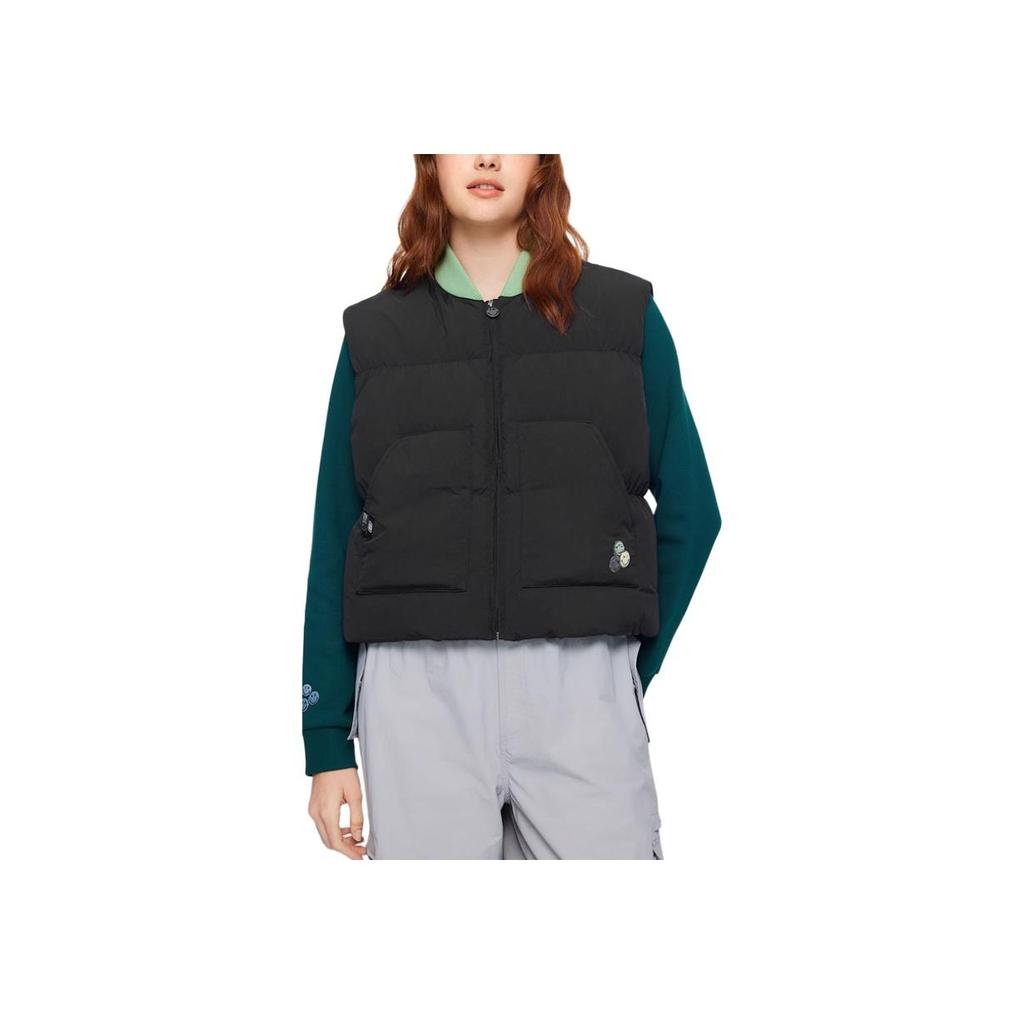 Skechers SmileyWorld Collaboration Comfortable Fashionable Versatile Zipper Down Vest Women Vest Carbon-Black L424W173-0018