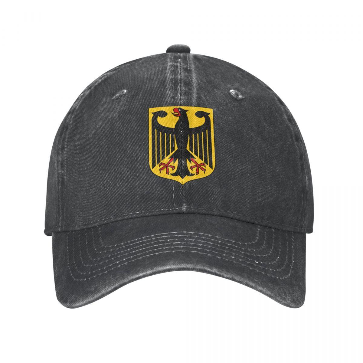 

Men Baseball Cap Germany Emblem Charcoal Washed Denim Classic Vintage Cotton Dad Trucker Hat Unisex Adult