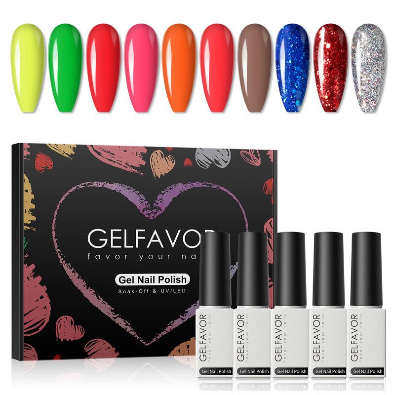 

Gelfavor 10/28 шт. Гель-лак для нігтів Набір 5 мл Soak Off UV LED Gel Nail Polish Base Top Coat Gel Polish Glitter Nail Gel Polish For Nail Art Design