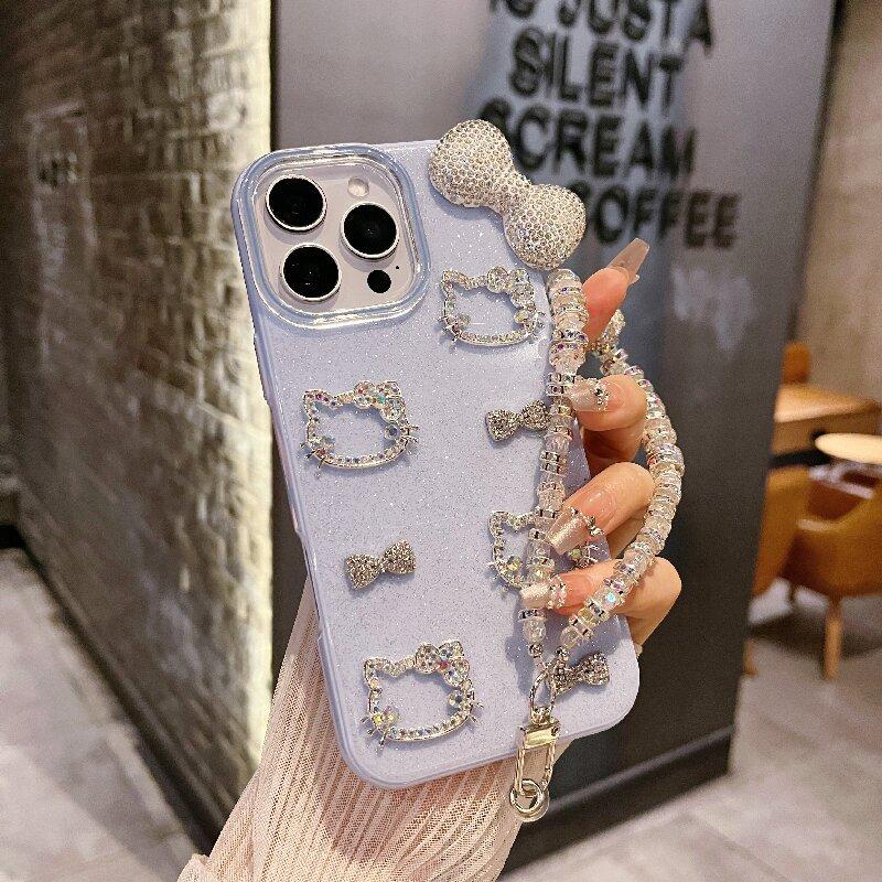Premium Sense Flash Diamant Schleife Kitty Kat Geeignet für Apple 16pro Handyhülle Iphone15 Silikon 14 Neues Modell