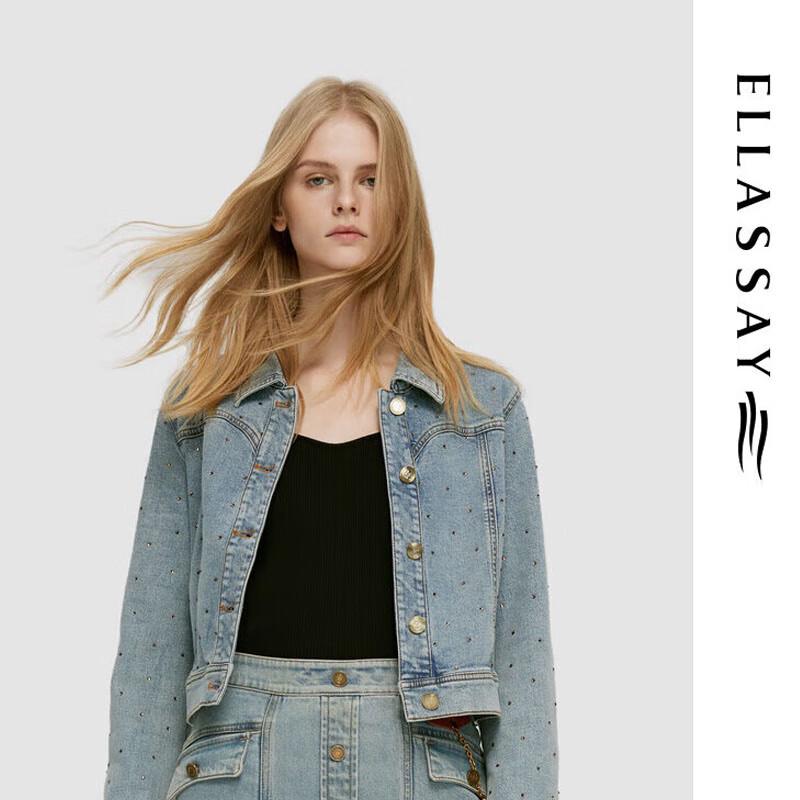 

ELLASSAY Женская винтажная джинсовая куртка с горным хрусталём S