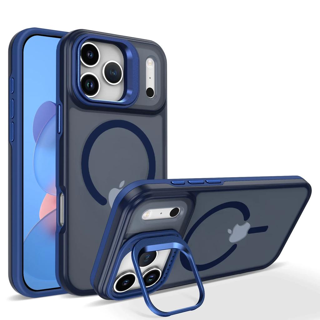 Nové Matné Průhledné Pouzdro na Telefon s Držákem, Nárazuvzdorné, Magnetické, Magsafe, pro Bezdrátové Nabíjení, pro iPhone 17 17Pro 17 Air 17 Pro Max