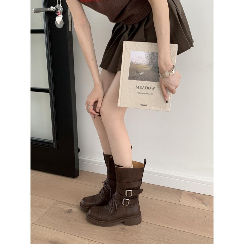 

Retro British Martin boots women s 2025 autumn new thick heel belt buckle locomotive boots versatile single boots 39 коричневый
