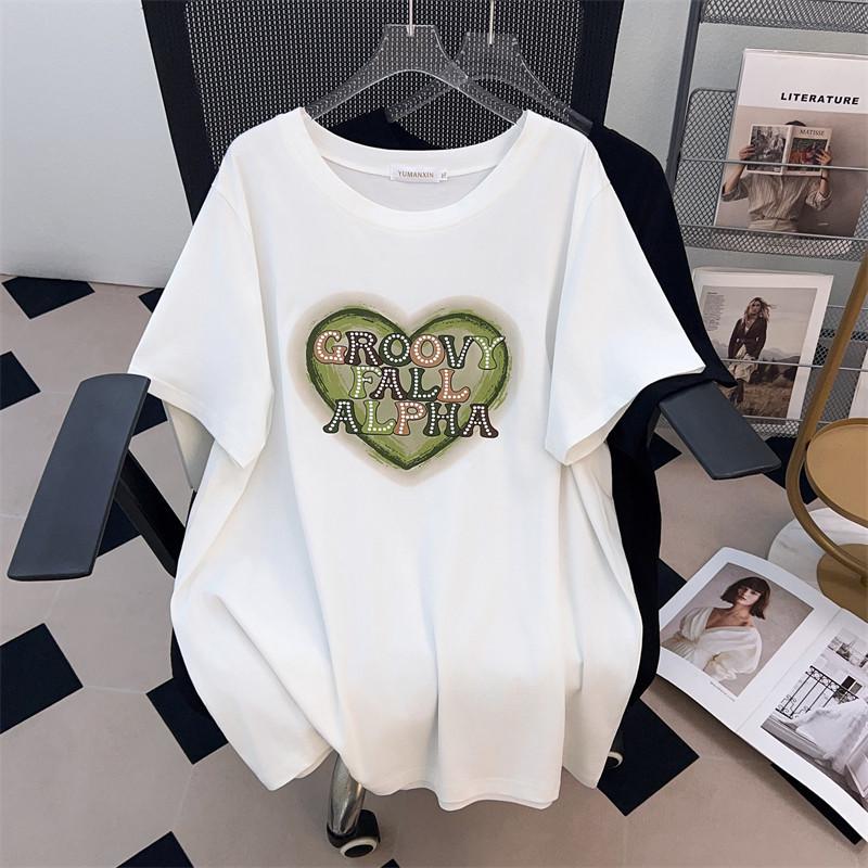 

Plus Size Loose Fit Mid-Length Short-Sleeve T-Shirt for Women (Available in 200/300/350 Jin) 7XL чорний