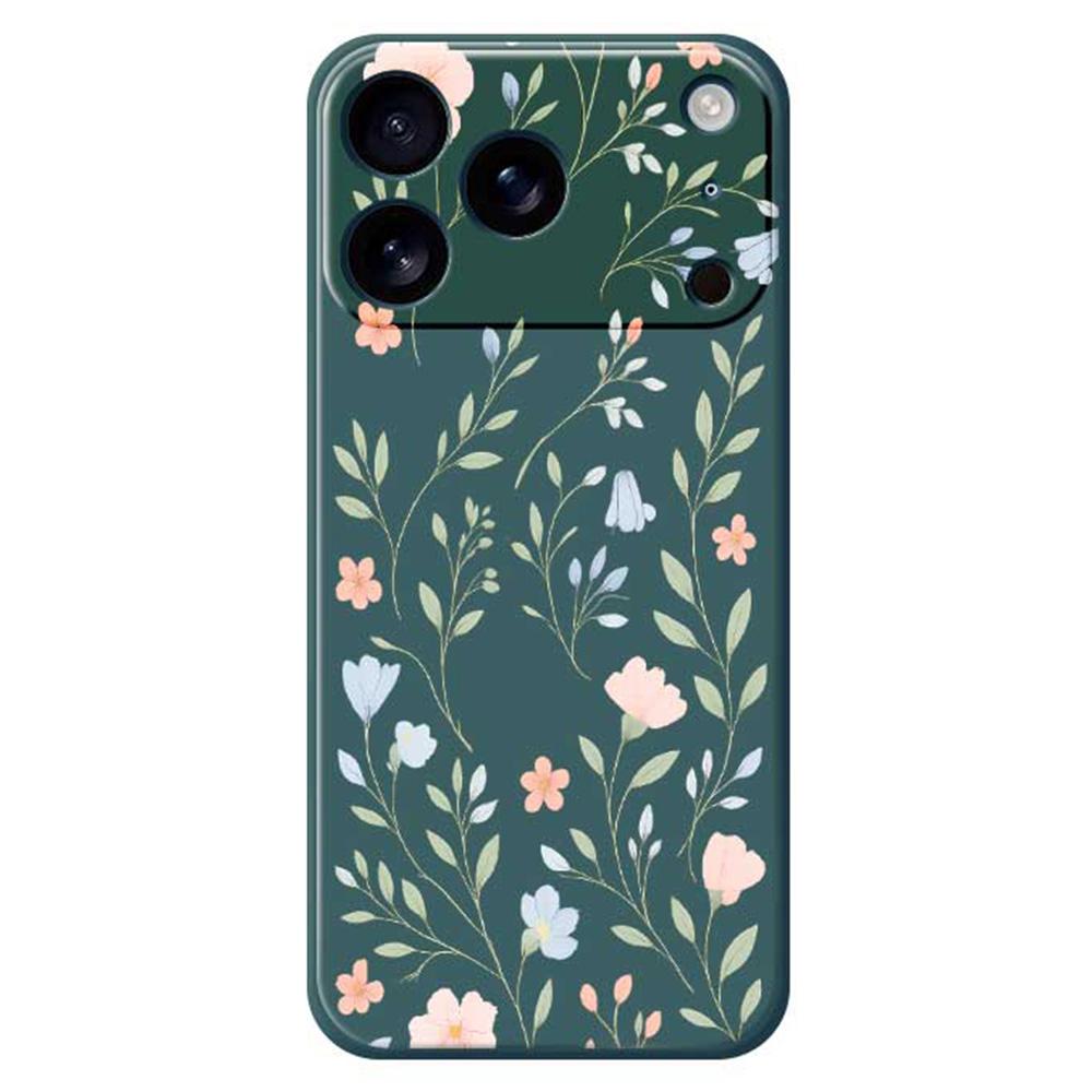 

For iPhone 17 Pro Case Pink Blue Flowers Pattern Printing Straight Edge TPU Phone Back Cover Green