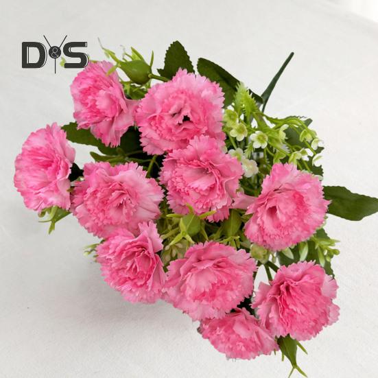 Artificial Carnation Flower with Stem 10 Head Home Office Table Centerpiece Wedding Faux Flower Branch Floral Arrangement Decoration