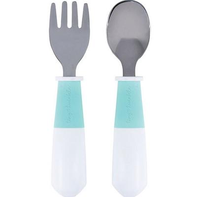 Tiny Twinkle Baby Stainless Steel Spoon + Fork Set, Mint, 1 Set