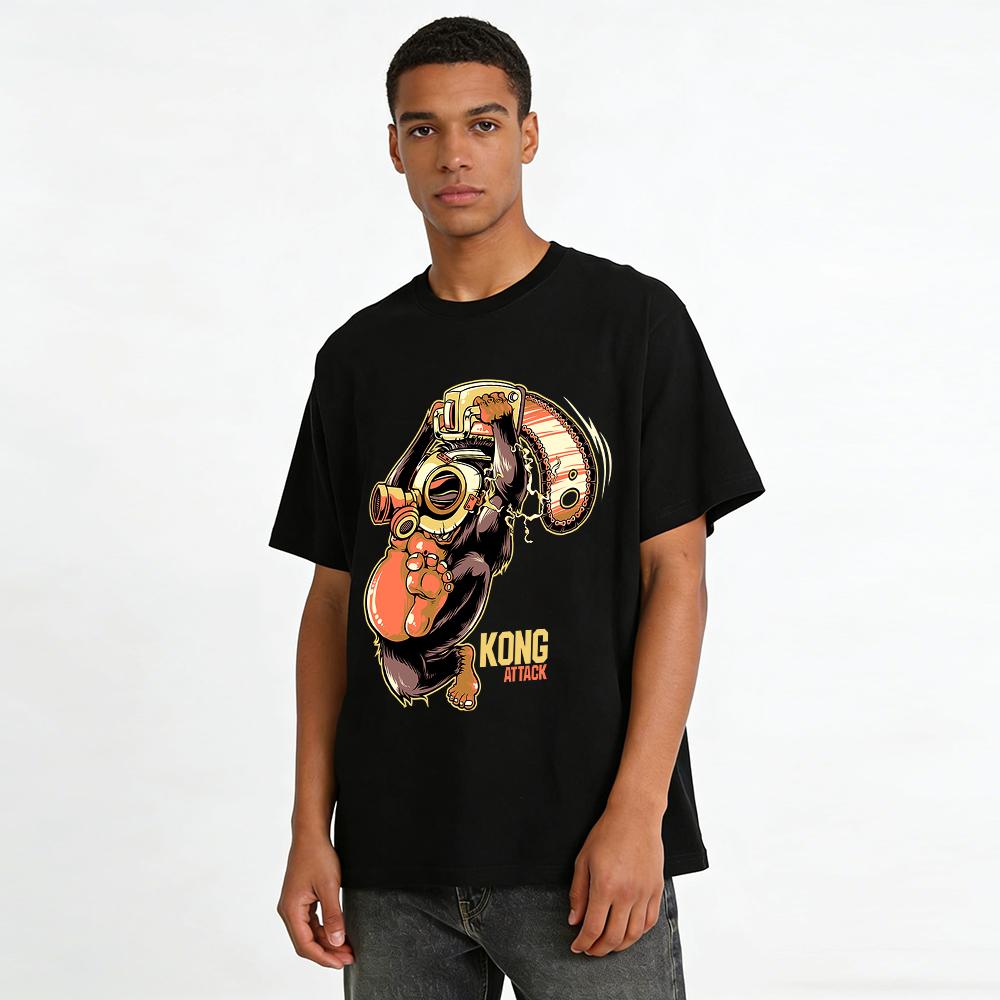 Kong Attack Chainsaw Gorilla Print Trendy Casual Short Sleeve T-Shirt Pure Cotton T-shirt