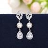 925 Sterling Silver Elegant Women Wedding Earrings Cubic Zircon Pearl Long Hanging Earrings New Fashion Jewelry Gifts