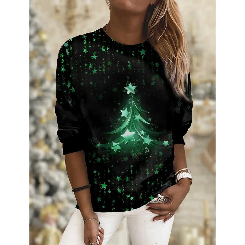

Весенне-осенний топ с круглым вырезом и 3D-принтом на рождественскую тематику, модные повседневные женские футболки с длинным рукавом 5XL