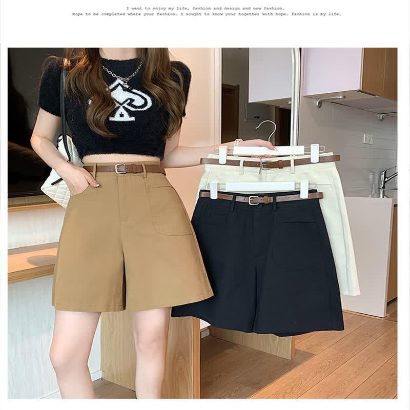 Sommer 2026 Damen Khaki A-Linie Hoher Bund Locker Weites Bein Shorts