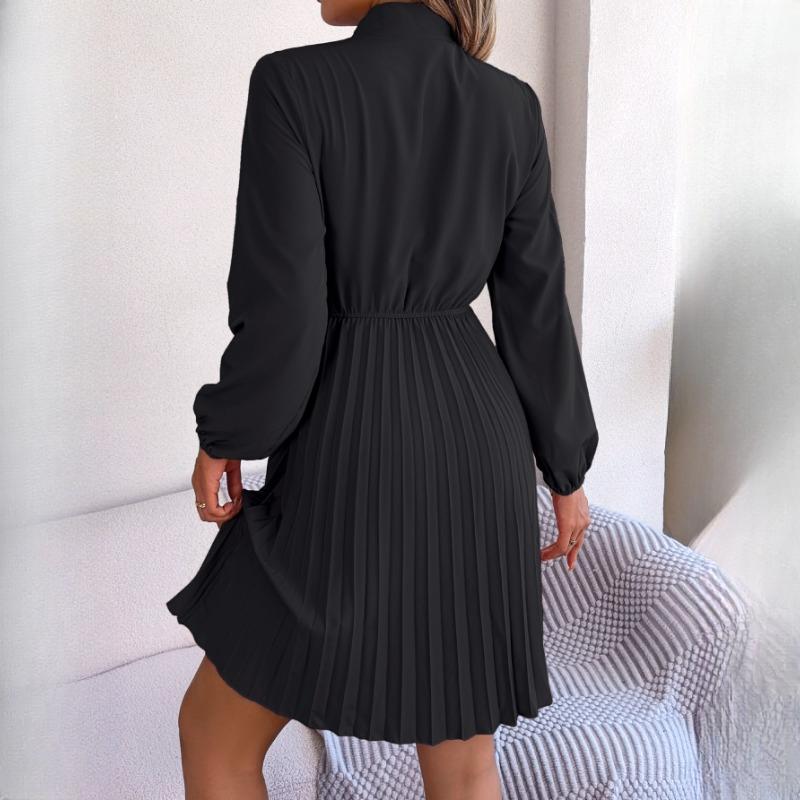 BITCED Autumn Temperament Tie Waist Long Sleeve Pleated Skirt