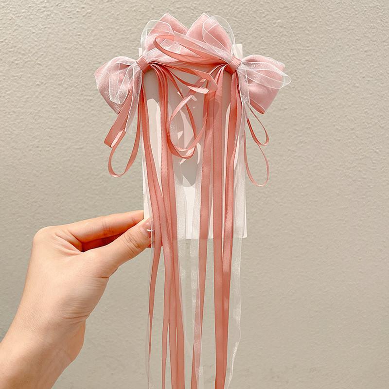 Solid Color Fabric Bow Ribbon Hair Cloth Braided Girl High Value Tassel Hairpin Girl Fashion Hairpin Hair Accessories