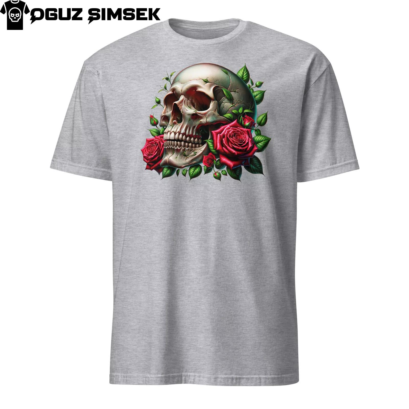 Unique Skull with Red Roses T-Shirt Mens Womens Tees Top | Unisex Graphic Print | Gothic Style 2XL