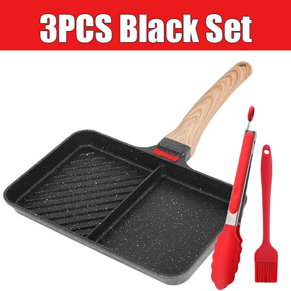 2-Section Versatile Breakfast Omelette Frying Pan Nonstick Divided Egg Pan Square Grill Skillet Steak Griddle Pan for Stove Tops