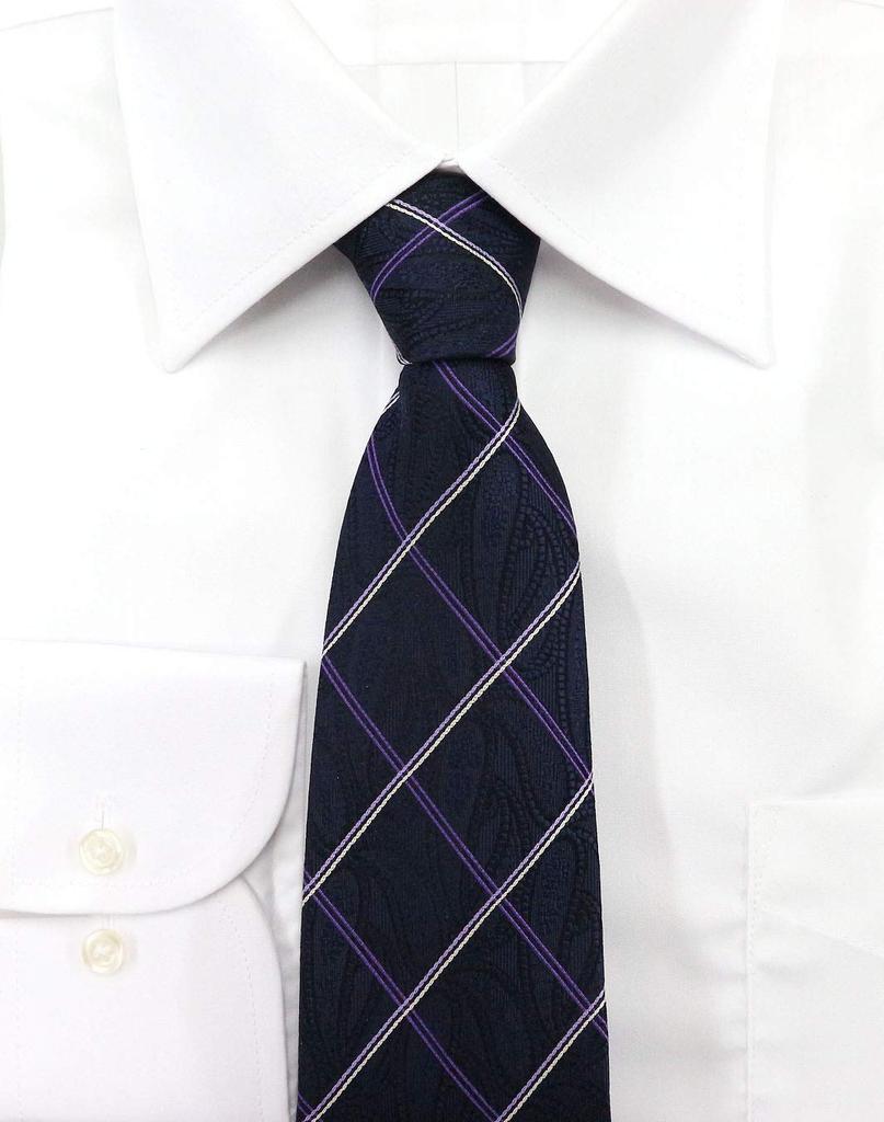 [Michiko London] Brand Necktie, Made In Japan, 100% Silk, Jacquard Weave, Paisley Pattern (Pattern B: Navy)