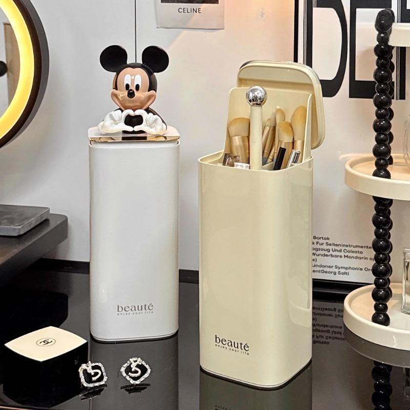 Cute Automatic Lifting Open Cover Makeup Brushes Holder Dustproof Makeup Brush Holder Rack Lipstick Eyebrow Pen Holder Organizer