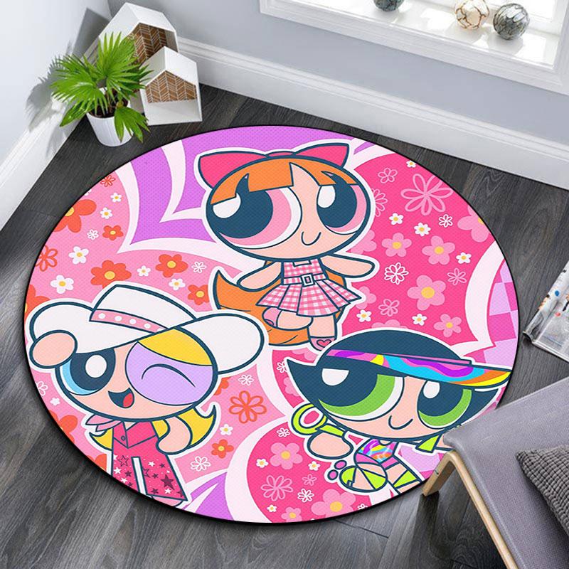 The Powerpuff Girls,Round Area Rug,Carpet Rug for Living Room Bedroom Sofa Playroom Decor,Non-slip Floor Mat