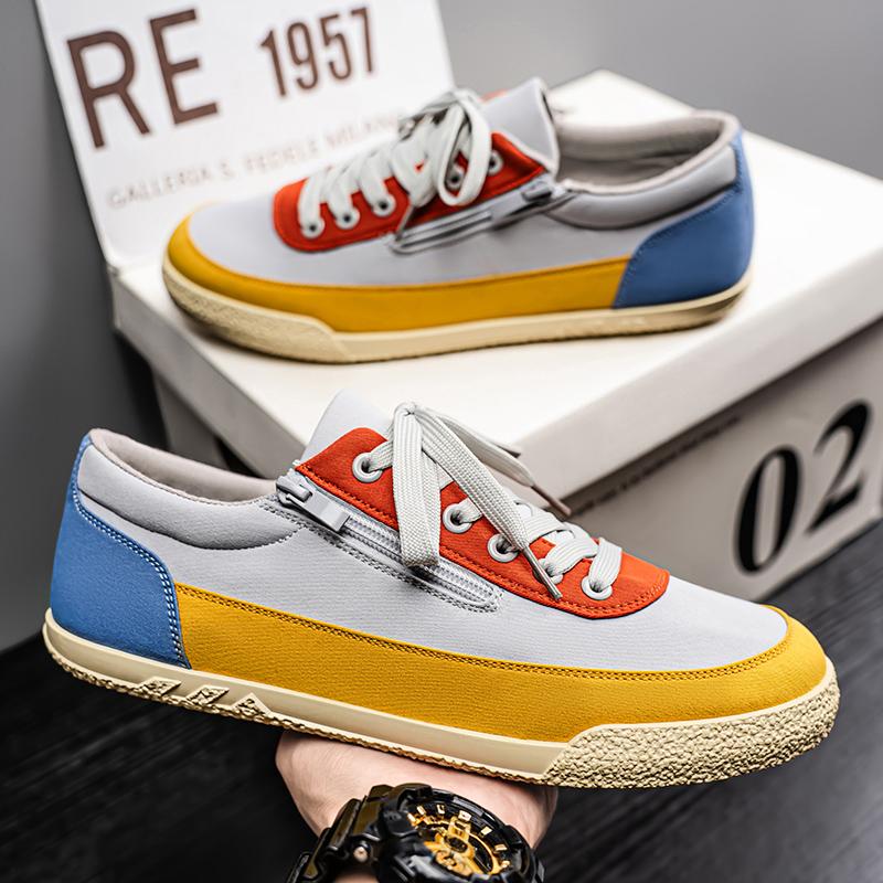 Fashion Retro Multi Color Mens Canvas Shoes Low Cut Versatile Man Vulcanization Shoe Fashion Breathable Flat Skateboard Casual Shoes