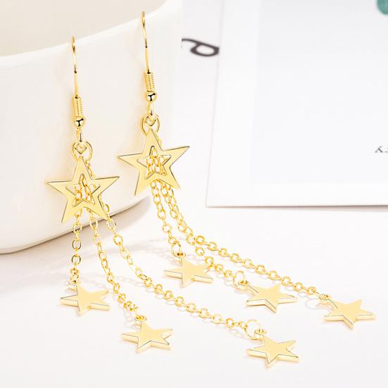 Woman Glittering Star Mid-length Hook Alloy Long Tassels Drop Dangle Cocktail Party Linear Earrings