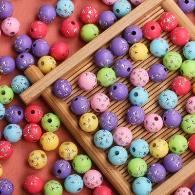 New Acrylic Loose Beads Accessories Bracelet Round For DIY Jewelry Making Earrings Beaded 20pcs 7.5mm Necklace Star-Patterned Straight Hole