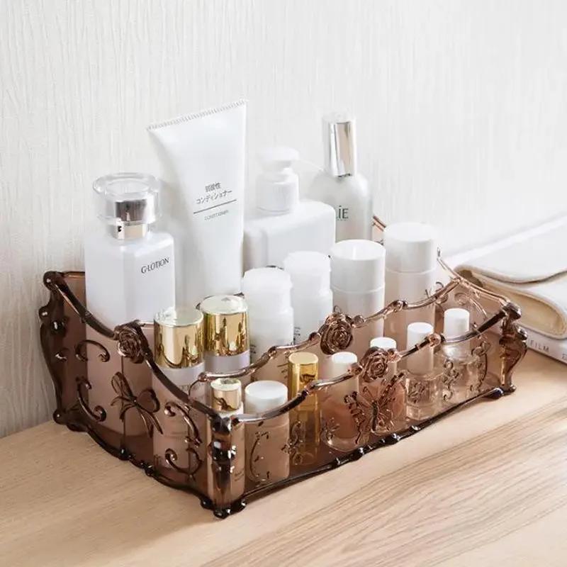 

Plastic Makeup Organizer Desktop Storage Box Living Room Remote Control Container Cosmetics Case коричневий