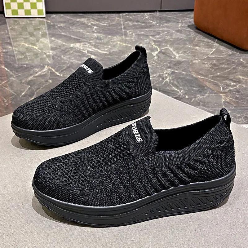 All-black Work Shoes, Women's Spring and Summer, Standing for A Long Time Without Tired Feet, Kitchen Small Black Shoes, Thick-soled Muffins