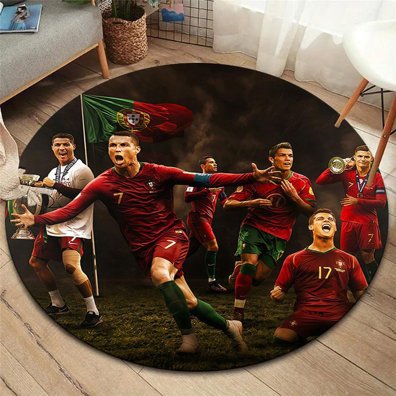Portugal National Football Logo Round Area Rug,Carpet Rug for Living Room Bedroom Sofa Playroom Decor,Non-slip Floor Mat